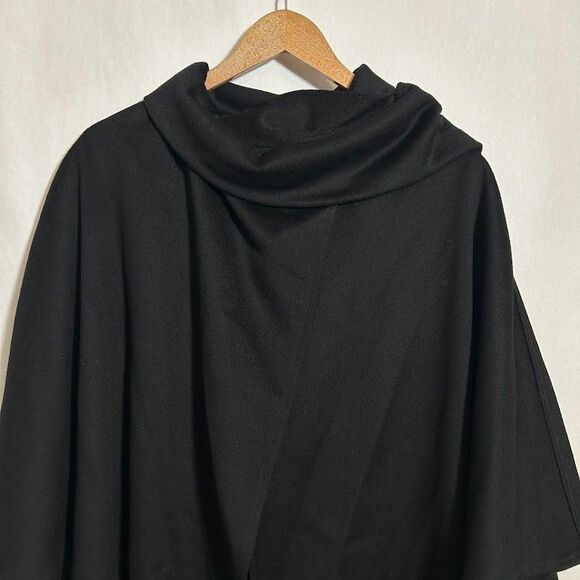 VTG 70s Gemini 100% Wool Shawl Cape Cocoon Wrap Coat OS Black - Picture 4 of 10
